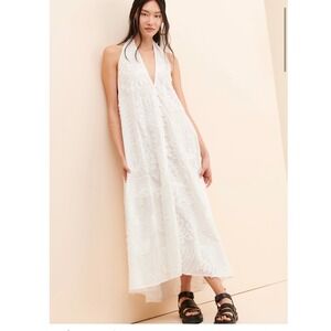 De La Fe Embroidered White‎ Halter Maxi Dress SummerSize 4 100% cotton